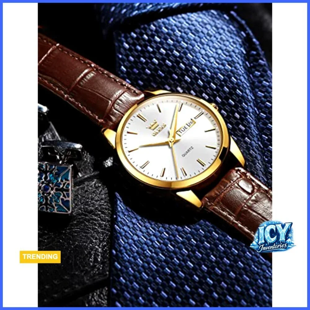 Men's Casual Leather Watch with Date Waterproof Quartz Movement